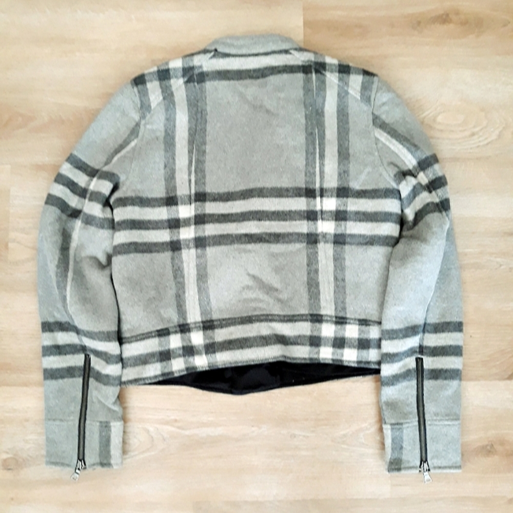 GAP Gray Plaid Moto Jacket - Women Size Medium Wool Blend Jacket - Picture 10 of 11